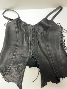 Black Leather Lace-Up Corset Top Gothic Renaissance Bustier See Photos