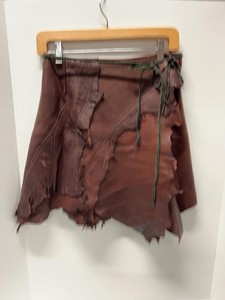 Handmade Brown Leather Patchwork Skirt Raw Hem Lace Waist Boho