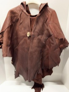 Handmade Brown Leather Hooded Poncho Cape Distressed Fantasy Costume