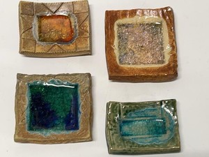 Vintage Studio Pottery Art Tile Trinket Dish Coaster Lot of 4