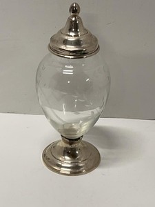 Watrous Sterling Silver & Etched Glass Covered Urn Jar No. 3150
