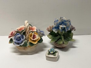 Italian Capodimonte Style Porcelain Floral Decor Basket Planter Box