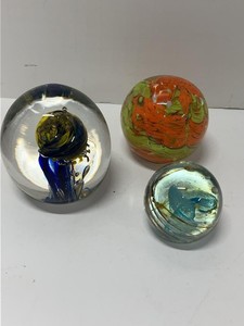 Vintage Art Glass Paperweights Hand Blown Swirl & Controlled Bubble
