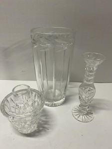 Royal Brierley Cut Crystal Candleholder Vase & Bud Vase Decor Group