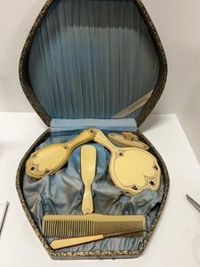 Vintage Gainsboro Vanity Dresser Set w Case Celluloid Mirror Brush Comb