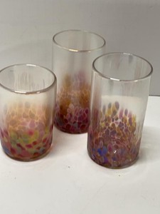 Signed Studio Art Glass Tumblers Iridescent Frosted Set of 3