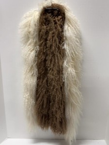 Pair of Curly Sheepskin Pelts White Brown Long Hair Decor Craft