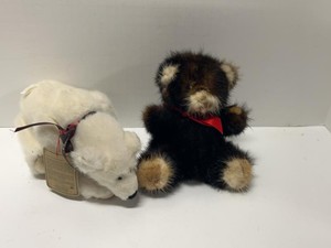 Vintage Plush Polar Bear & Faux Fur Teddy Bear Stuffed Animal Set