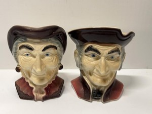Pair of Royal Copley Colonial Character Head Vases Planters