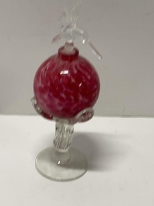 Unmarked Art Glass Perfume Bottle Cranberry Swirl Hummingbird Stopper