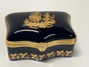 Limoges Castel Porcelain Trinket Box Cobalt Blue 22K Gold France