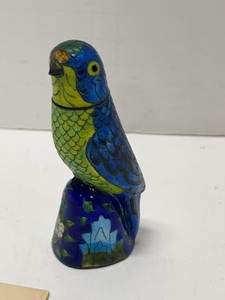 Peking Enameled Parrot Bird Cloisonne on Copper Trinket Box Figurine