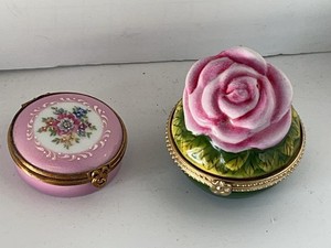 Limoges Castel France & Rose Porcelain Hinged Trinket Box Pair