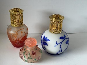 Vintage Art Glass Perfume Bottles & Fragrance Lamps Floral Vanity Lot