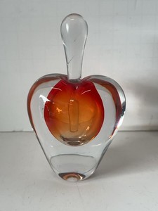 Vintage Murano Style Art Glass Apple Perfume Bottle Red Amber