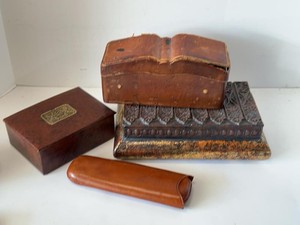 Vintage Decorative Storage Box Lot Leather Wood Book Form Cases