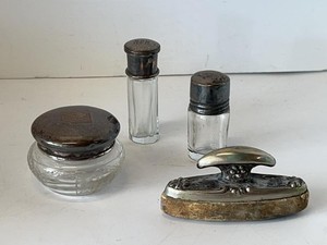 Antique Sterling Silver & Glass Vanity Dresser Set Pieces Monogrammed