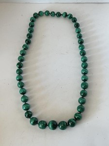 Graduated Green Banded Malachite Bead Strand Necklace Knotted