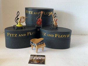 Fitz and Floyd Glass Menagerie Musical Instruments Ornament Set