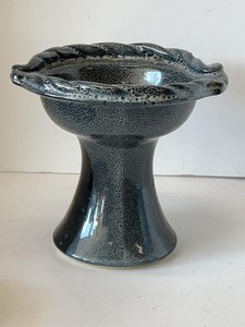 Vintage Studio Pottery Pedestal Compote Bowl Blue Black Speckled