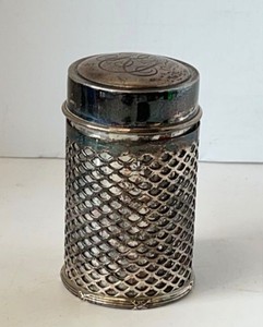Vintage Sterling Openwork Shaker Canister with Engraved Lid