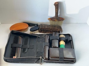 Vintage Mens Grooming Travel Kit with Brushes, Comb & Case