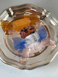 Murano Art Glass Candy Dish Set with Silver Plated Plate 6 14in