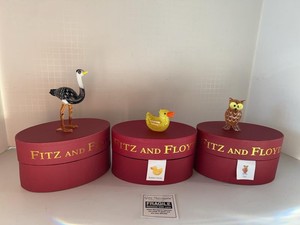 Fitz and Floyd Glass Menagerie Ostrich Owl Rubber Ducky Figurines
