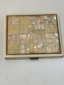 Vintage Mother of Pearl Mosaic Cigarette Case Gold Tone 3 34in