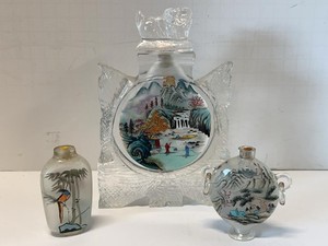 Chinese Inside Painted Glass Snuff Bottles & Display Stand