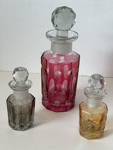 Kadra Art Glass Perfume Bottles Set of 3 Faceted Stopper Vanity