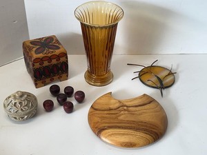 Lot of Assorted Vintage Home Decor Vase Wood Box Soapstone Box