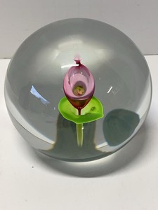 Beranek Hand Made Czech Art Glass Paperweight Pink Flower 5in