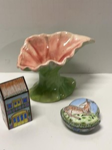Vintage Hand Painted Ceramic Decor Lot Flower Vase & Trinket Boxes