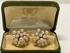 Sakata Cultured Pearl Cluster Screw Back Earrings 14K Gold Pair
