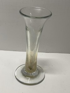 Antique Hand Blown Clear Seeded Glass Trumpet Bud Vase 9 x 4
