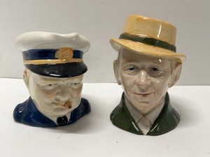 Burleighware Churchill Character Jug & Vintage Bust Vase Pair