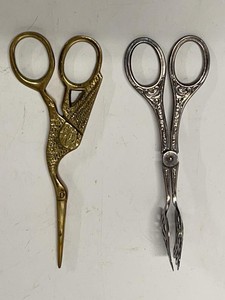 Pair of Vintage Stork Embroidery Scissors & Ornate Grape Shears