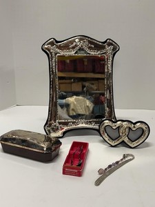 Silver Tone Vanity Decor Lot Mirror Heart Frame Box Bookmark