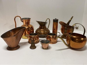 Vintage Copper & Brass Decorative Pitchers Watering Can Decor Lot
