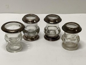 Set of 4 Antique Sterling Rim Glass Toothpick Holders Assorted