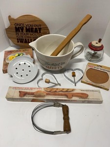 Vintage Kitchenware Lot Mixing Bowl Nut Chopper Bread Knife Baking