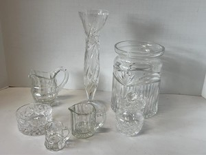 Vintage Cut Glass & Crystal Vase Creamers Lidded Jar Mixed Lot