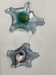 Pair of Iridescent Art Glass Starburst Hanging Ornaments 6 x 5