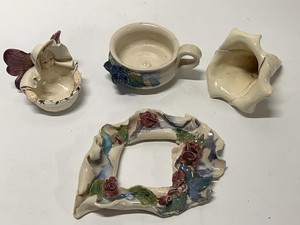 Vintage Handmade Art Pottery Decor Lot Fairy Bowl Frame Vase Cup