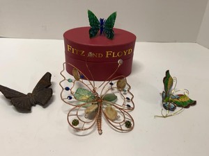 Lot of Assorted Butterfly Decor Art Glass Cloisonne Cast Iron Wall Art
