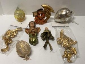 Vintage Style Christmas Ornament Decor Lot Angels Mercury Glass Gold