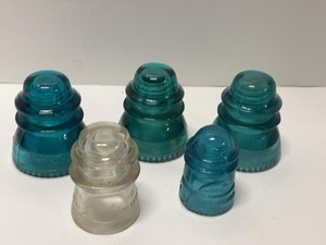 Set of 5 Vintage Hemingray Glass Telegraph Insulators Assorted Colors