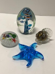 Marcolin Art Glass Aquarium Paperweight & Coastal Figurine Lot