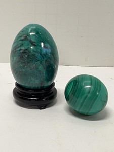 Decorative Egg Figurines Malachite Style & Signed Hand Painted Egg